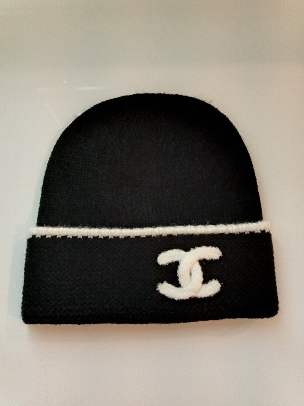 Chanel Black White Cashmere CC Beanie